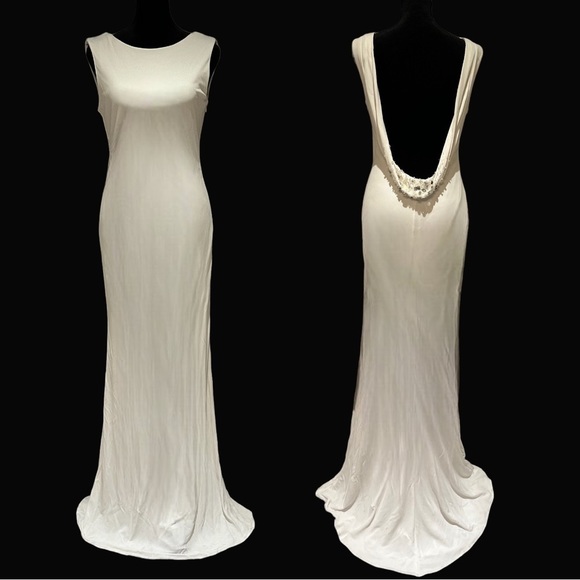 Badgley Mishcka Beaded Cowl Back Jersey White Gown - size 6. - Picture 4 of 12